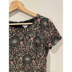 J Crew Dress Women's Size 4 Navy Abstract Floral Short Sleeve Fit & Flare Boho
